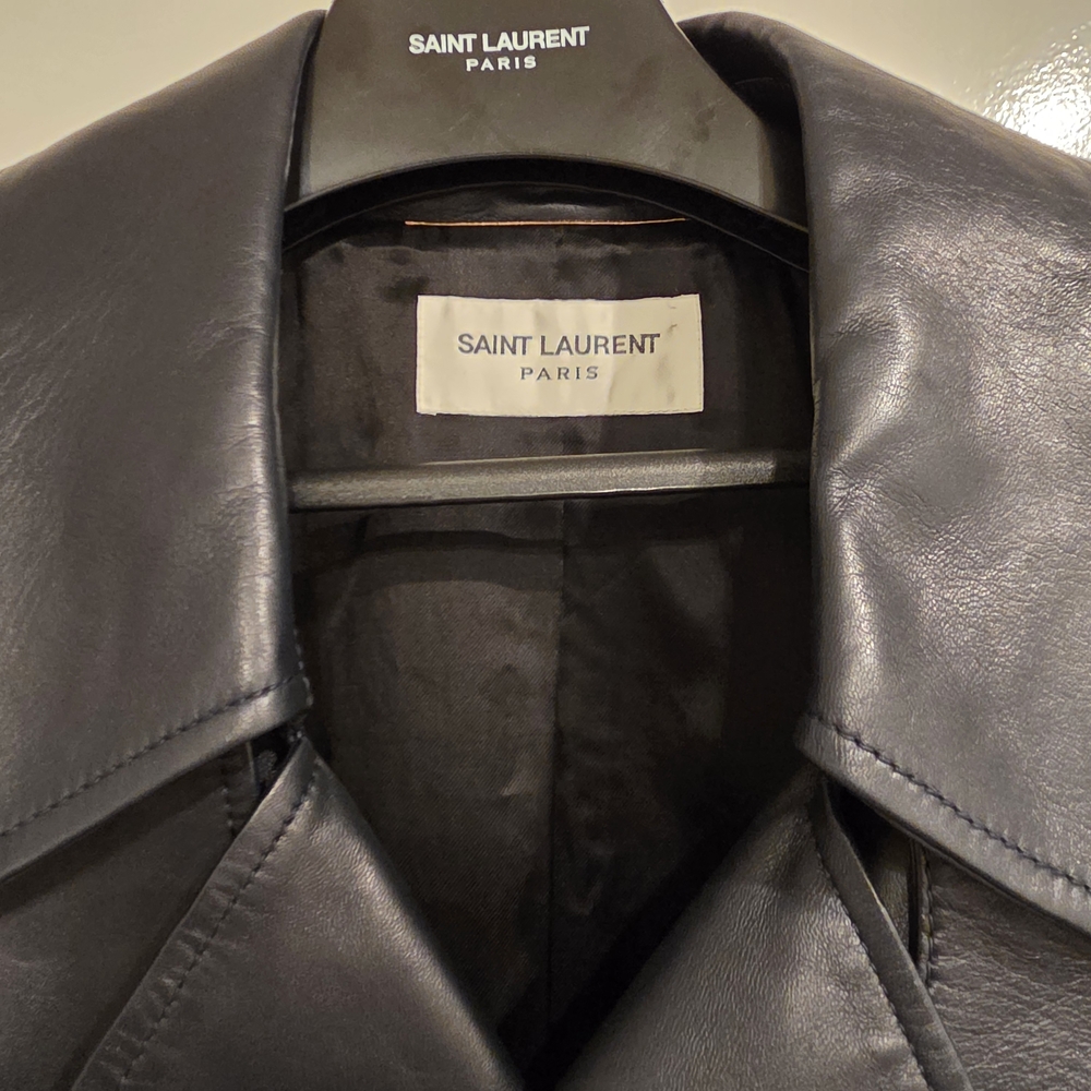 Saint Laurent BLUE Black Padded Shoulder Leather Jacket - Picture 3 of 8